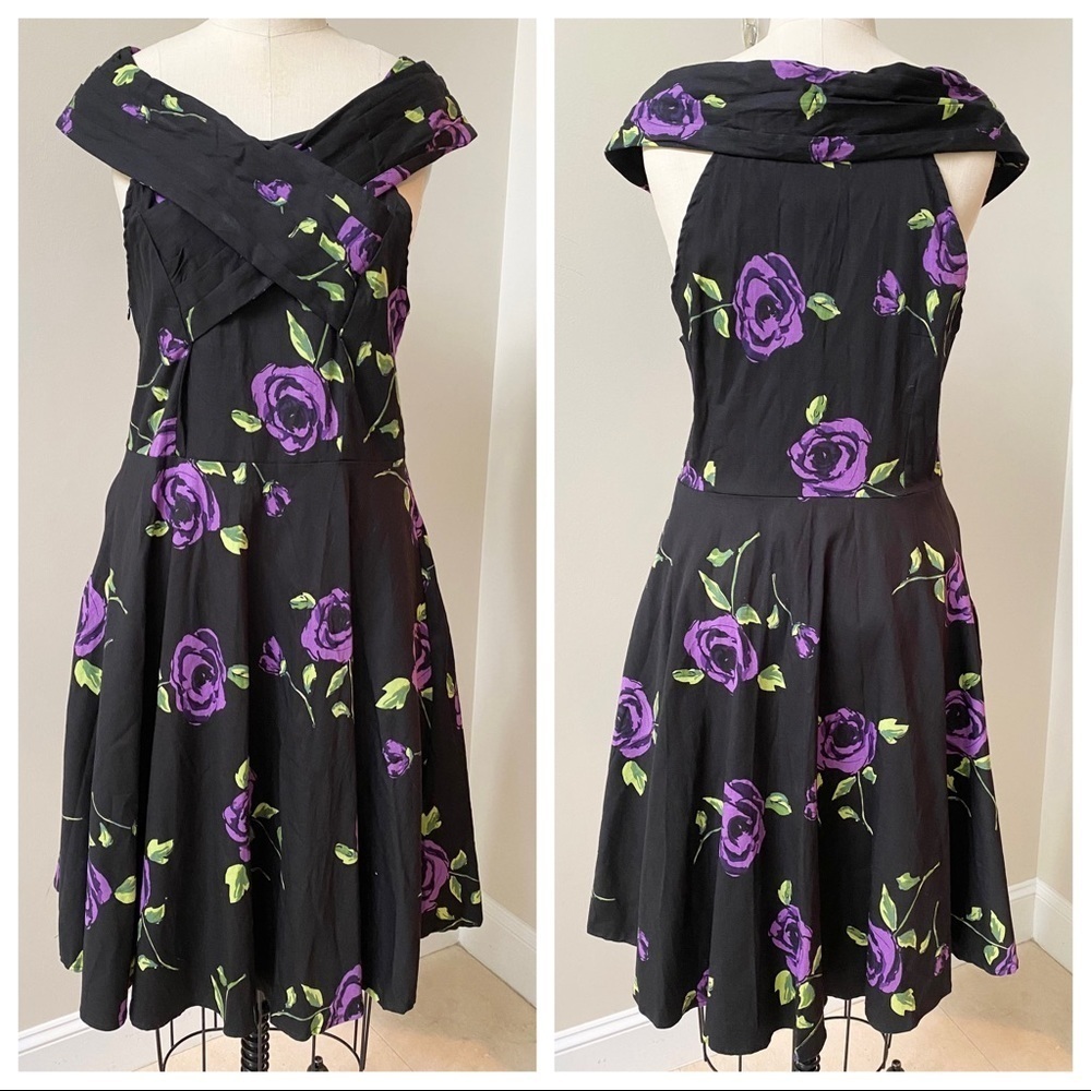 Mixinni Dress Black with Purple Flowers Size L
